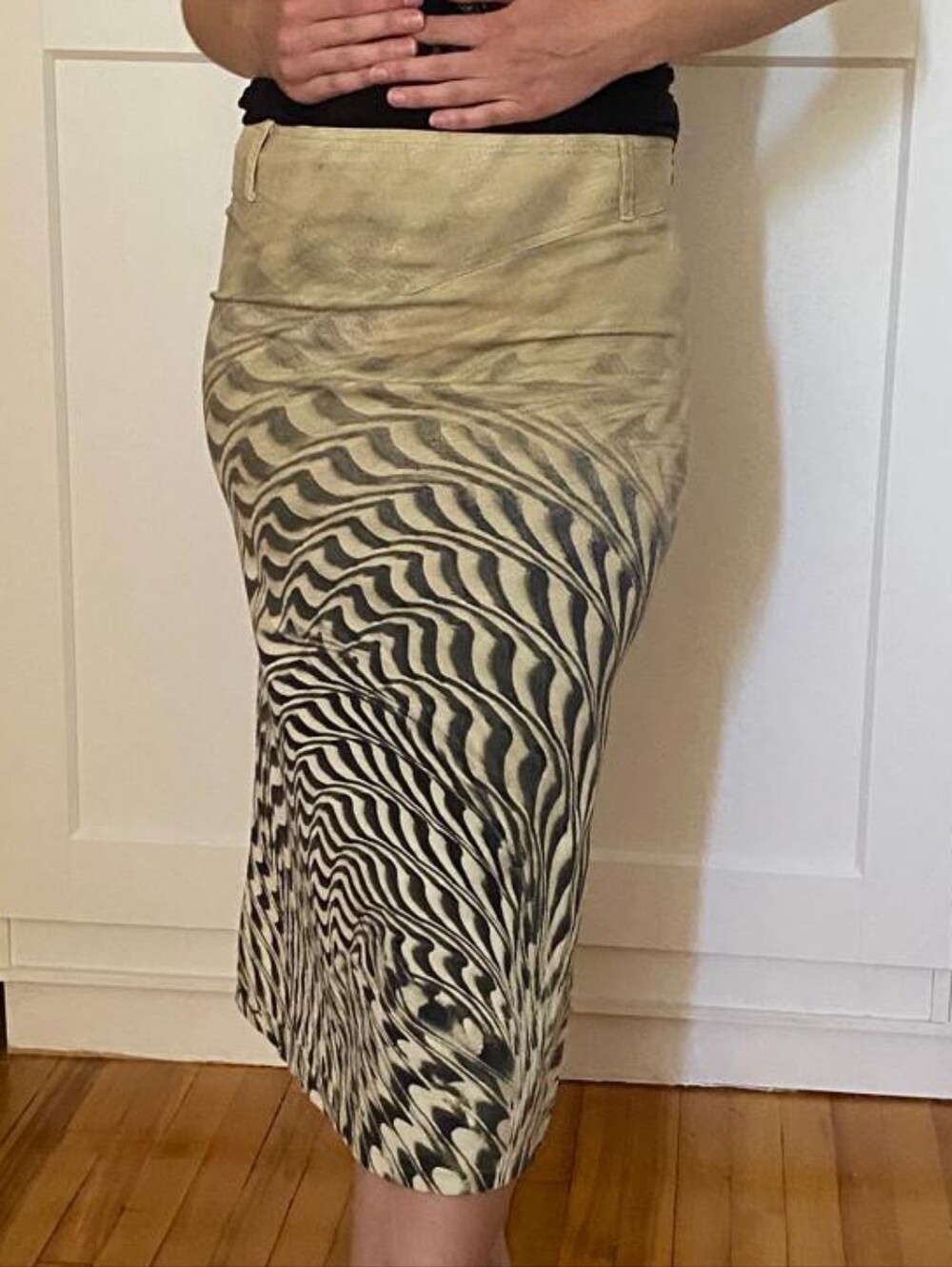 Vintage Watcher Brand Denim Cavalli Style Zebra Abstract Wave-Print Skirt  Jean